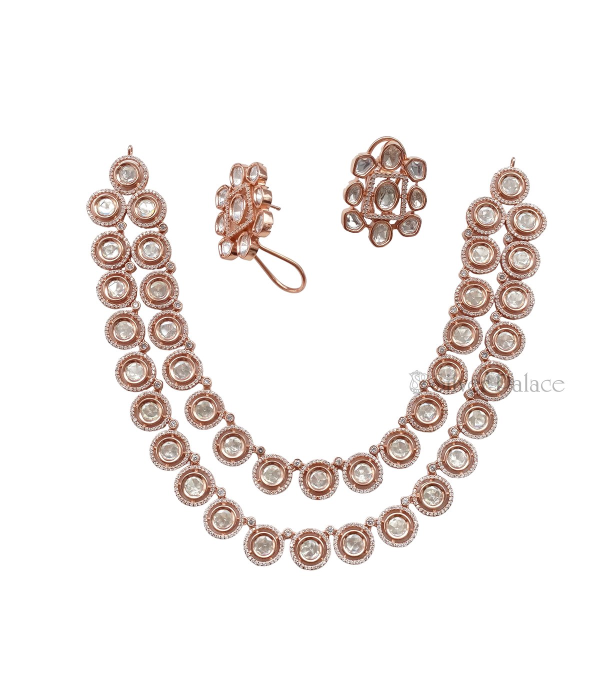 STUNNING WHITE STONE ROSE GOLD PLATED SILVER NECKLACE SET