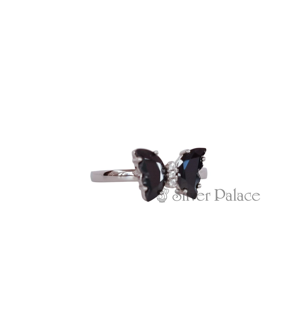 STERLING SILVER BLACK BUTTERFLY STONE RING