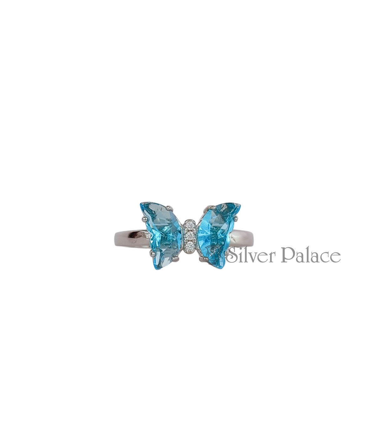 STERLING SILVER LIGHT BLUE BUTTERFLY STONE RING