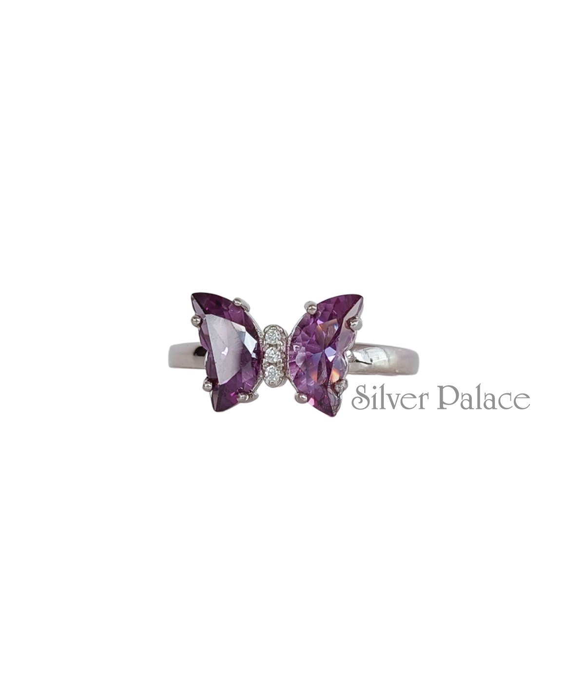 STERLING SILVER PURPLE BUTTERFLY STONE RING