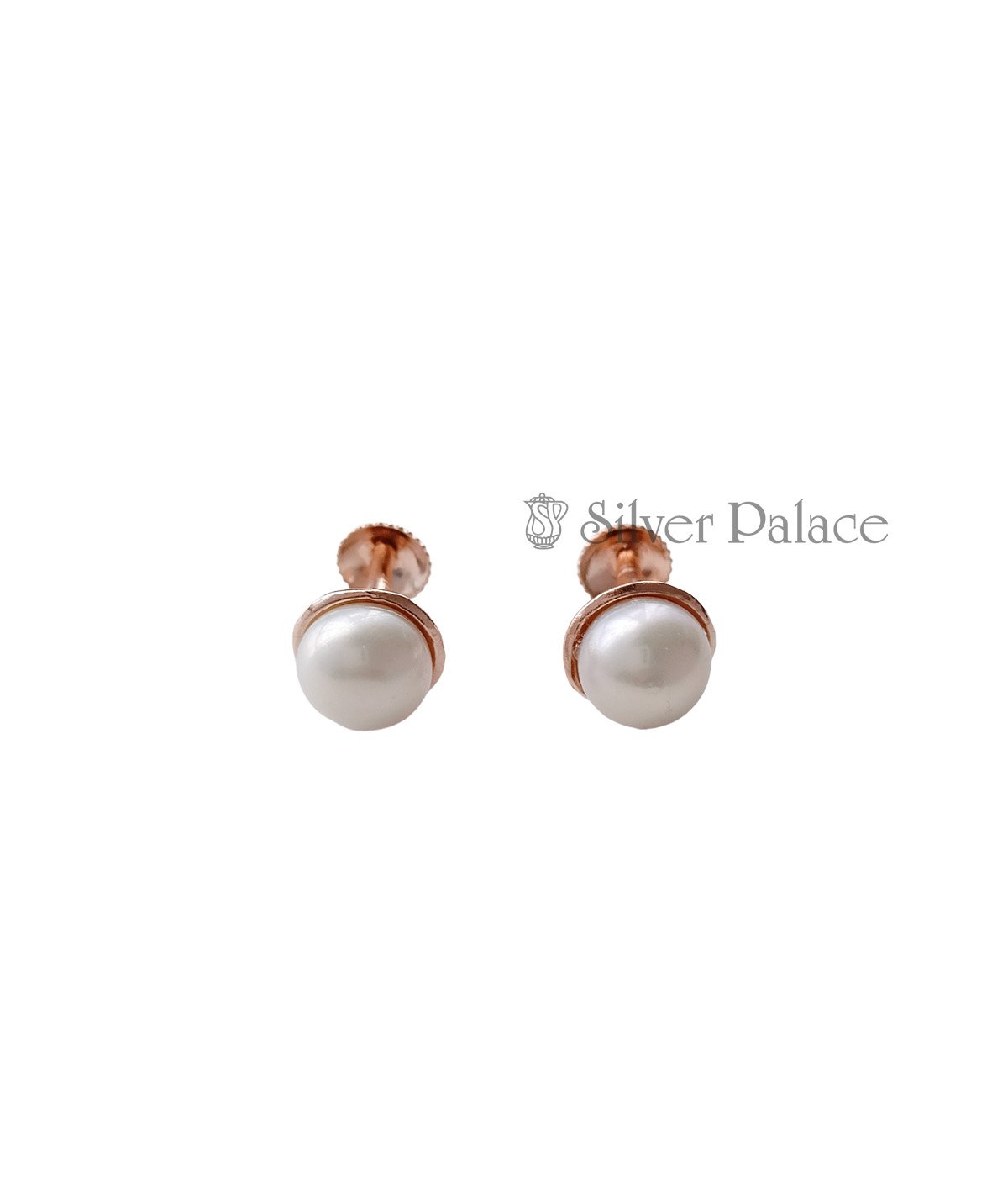 ROSE GOLD PLATED SILVER PEARL STUDDED SOLITAIRE STUDS FOR DAILY WEAR