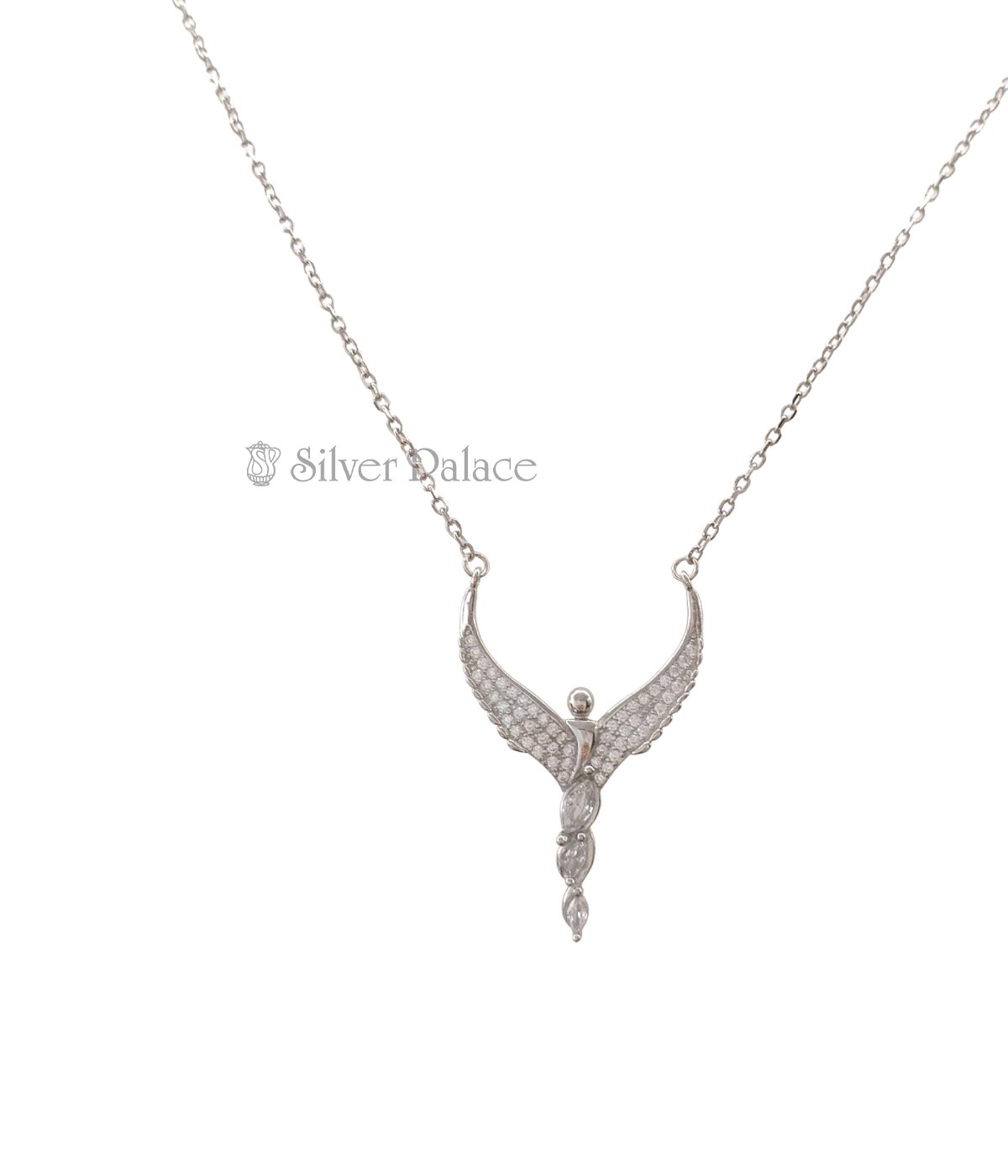 LW STERLING SILVER ANGEL WITH WINGS STONE STUDED PENDANT
