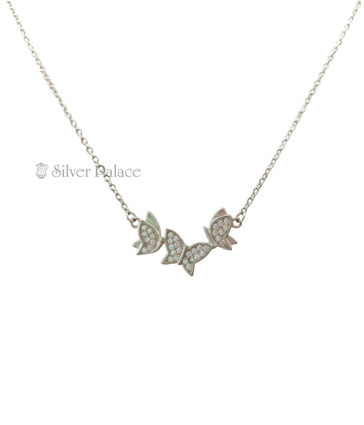 STERLING SILVER BUTTERFLY STONE STUDED PENDANT