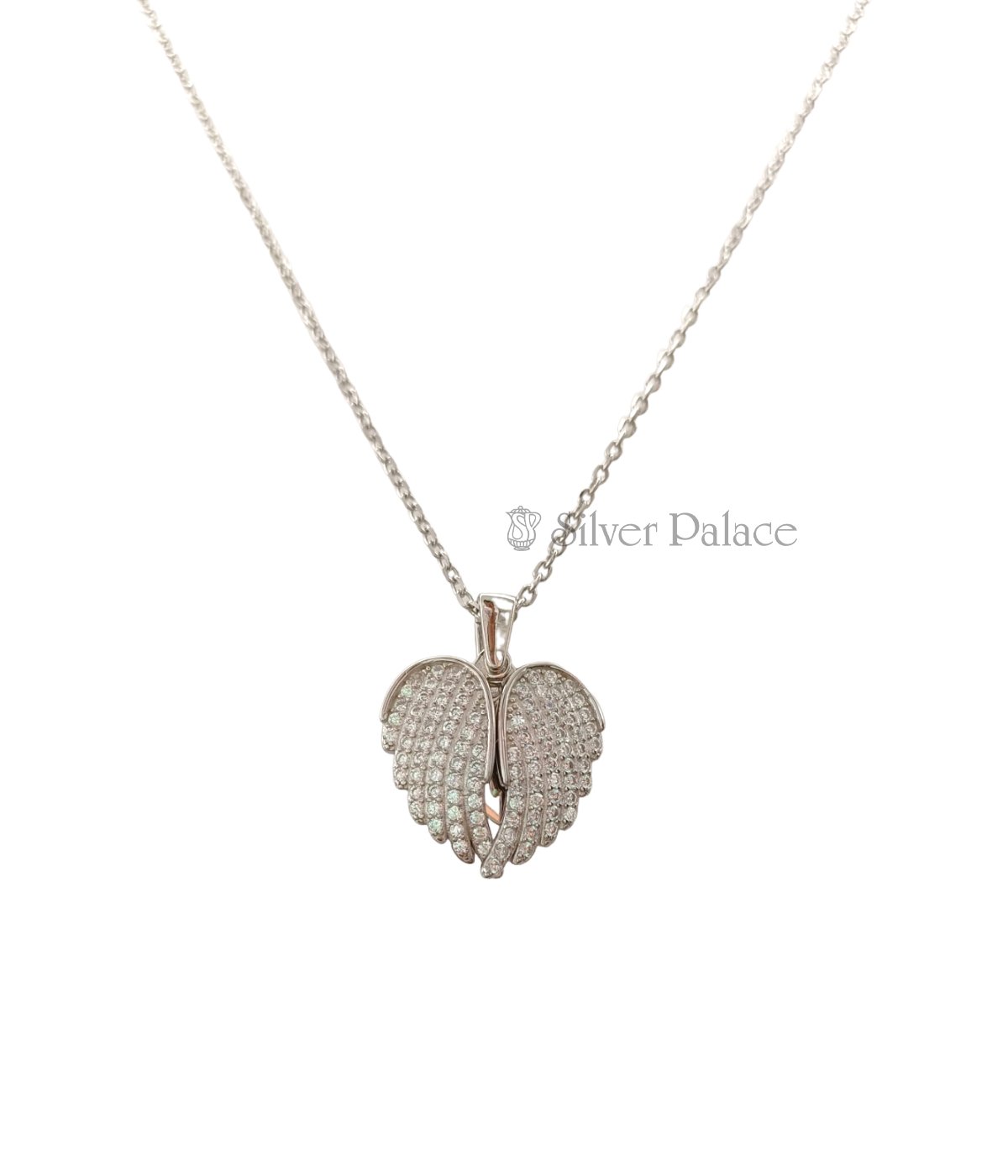 STERLING SILVER HEART WINGS STONE STUDED PENDANT
