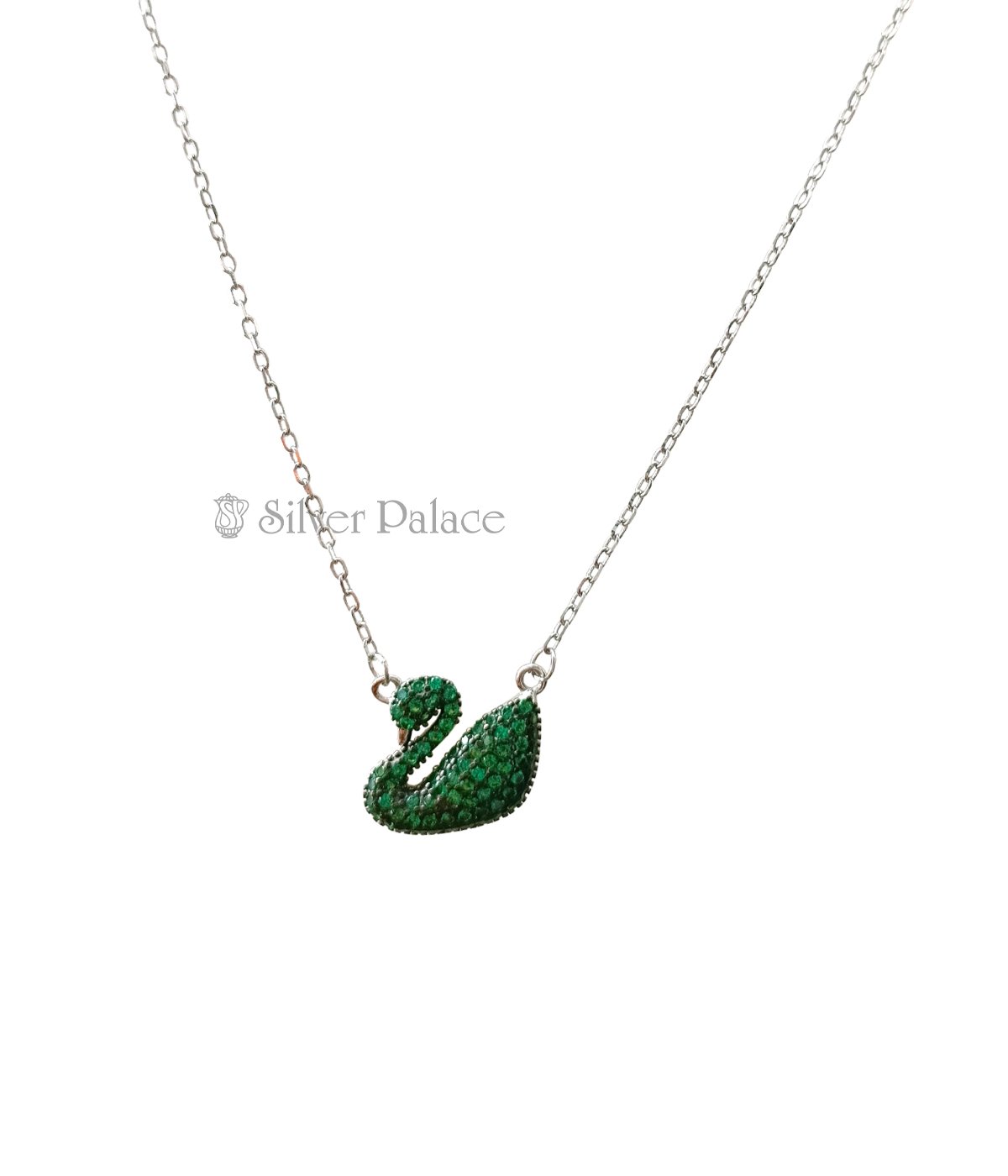 STERLING SILVER SWAN LW GREEN STONE STUDED PENDANT