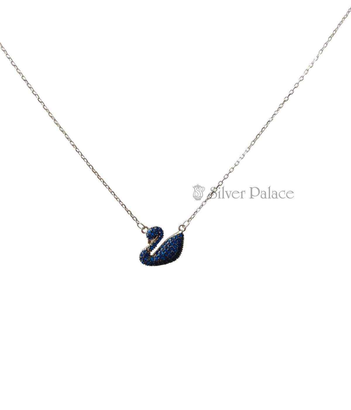 LW STERLING SILVER SWAN BLUE STONE STUDED PENDANT