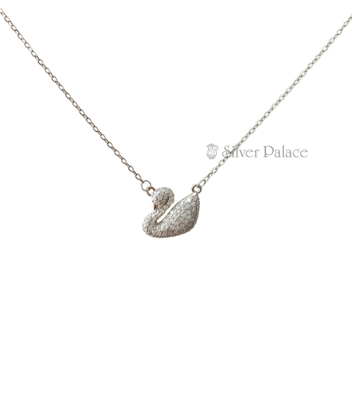 STERLING SILVER SWAN WHITE STONE STUDED PENDANT LW