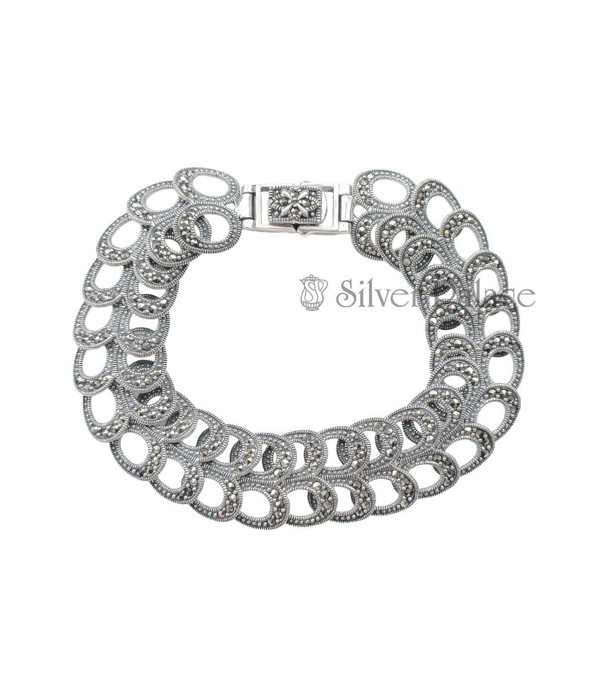 OXIDISED SILVER CHAIN LINK BRACELET FOR GIRLS AND LADIES WITH MARCASITE STONES