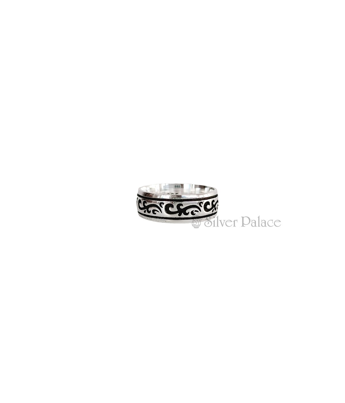 SILVER OXIDIZED FLORAL DESIGNED BAND RING FOR MEN