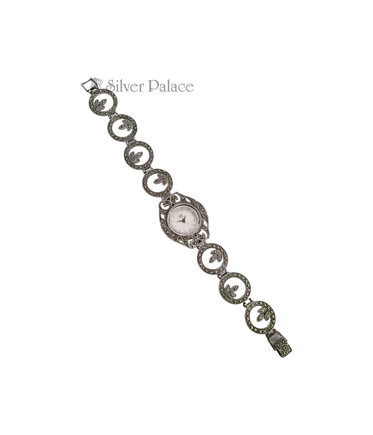 OXIDISED SILVER HOLLOW RING MARCASITE STONE WATCH
