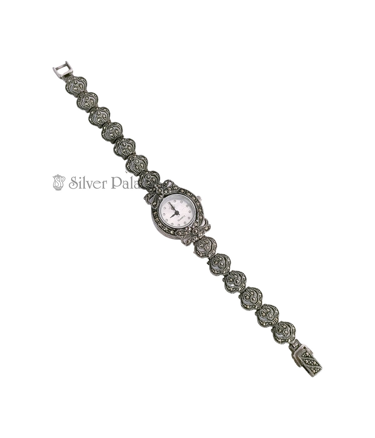 OXIDISED SILVER MARCASITE STONE WATCHES FOR COLLEGE GIRLS
