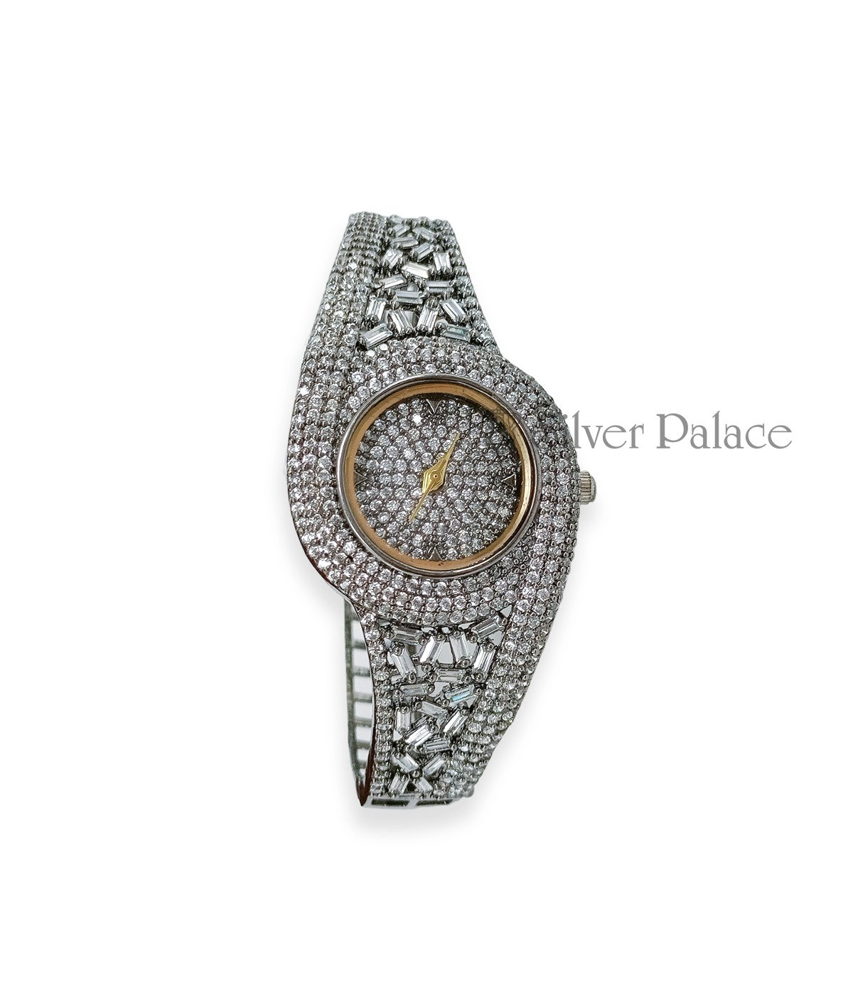 92.5 STERLING SILVER CUBIC ZIRCONIA STONE STUDED ADJUSTABLE STRAP WATCH