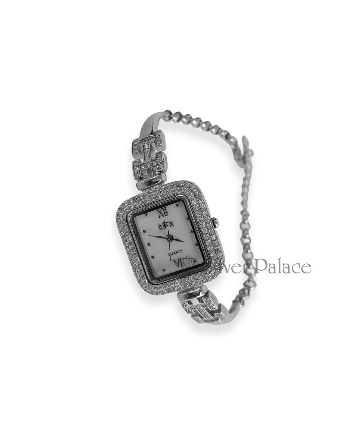 RECTANGULAR DIAL DIAMOND DIAL WATCH IN PURE SILVER FOR LADIES