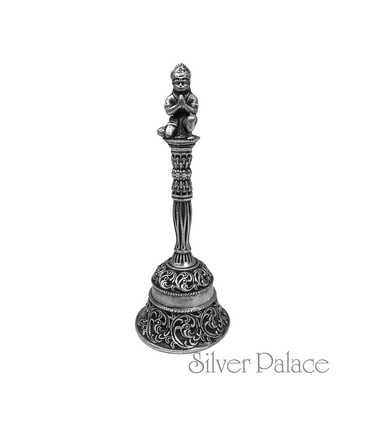 PURE OXIDISED SILVER BELL FOR POOJA HANUMAN AT TOP