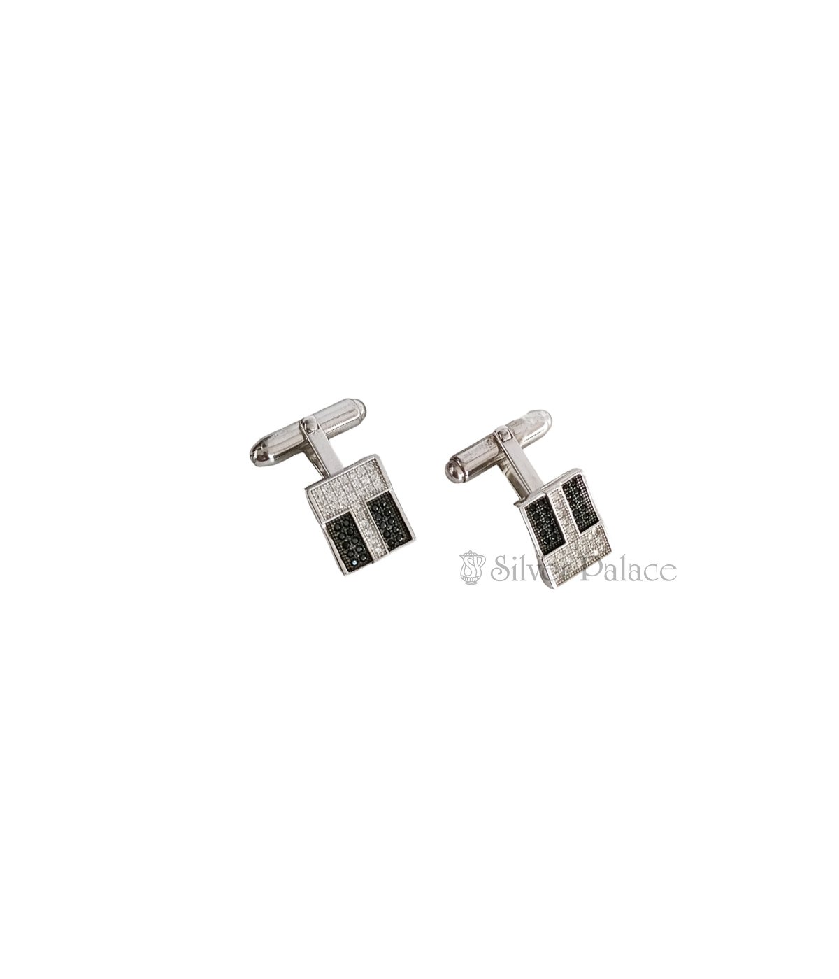 RHODIUM SILVER BLACK AND WHITE BLACK STONE CUFFLINKS FOR GENTS CORPORATE GIFTS