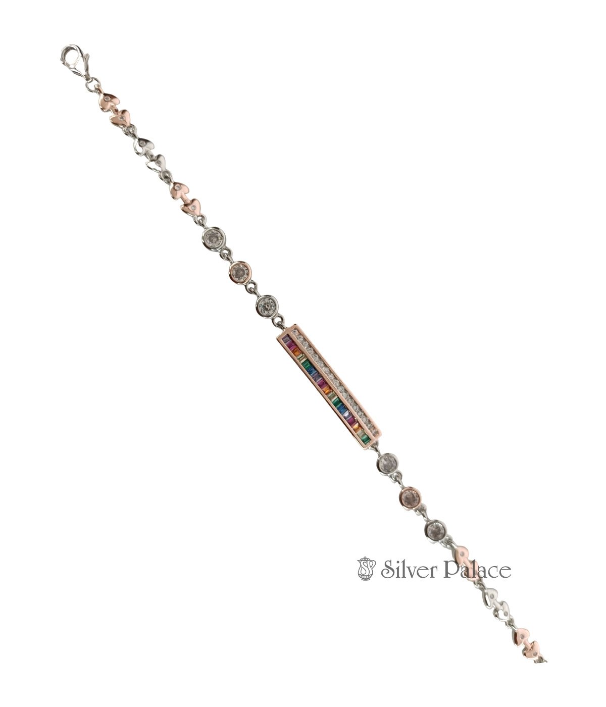 92.5 STERLING SILVER COLOR STONES BRACELET WITH ROSE GOLD TOUCH