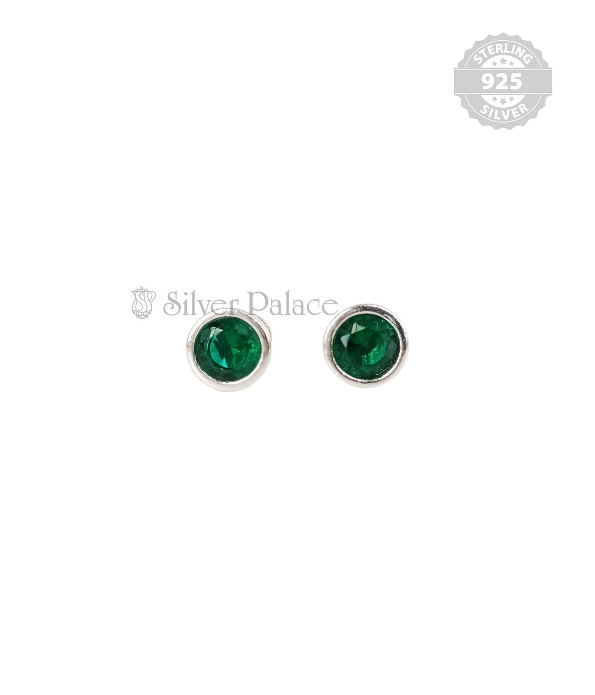 92.5 STERLING SILVER EMERALD SINGLE STONE STUD FOR GIRLS