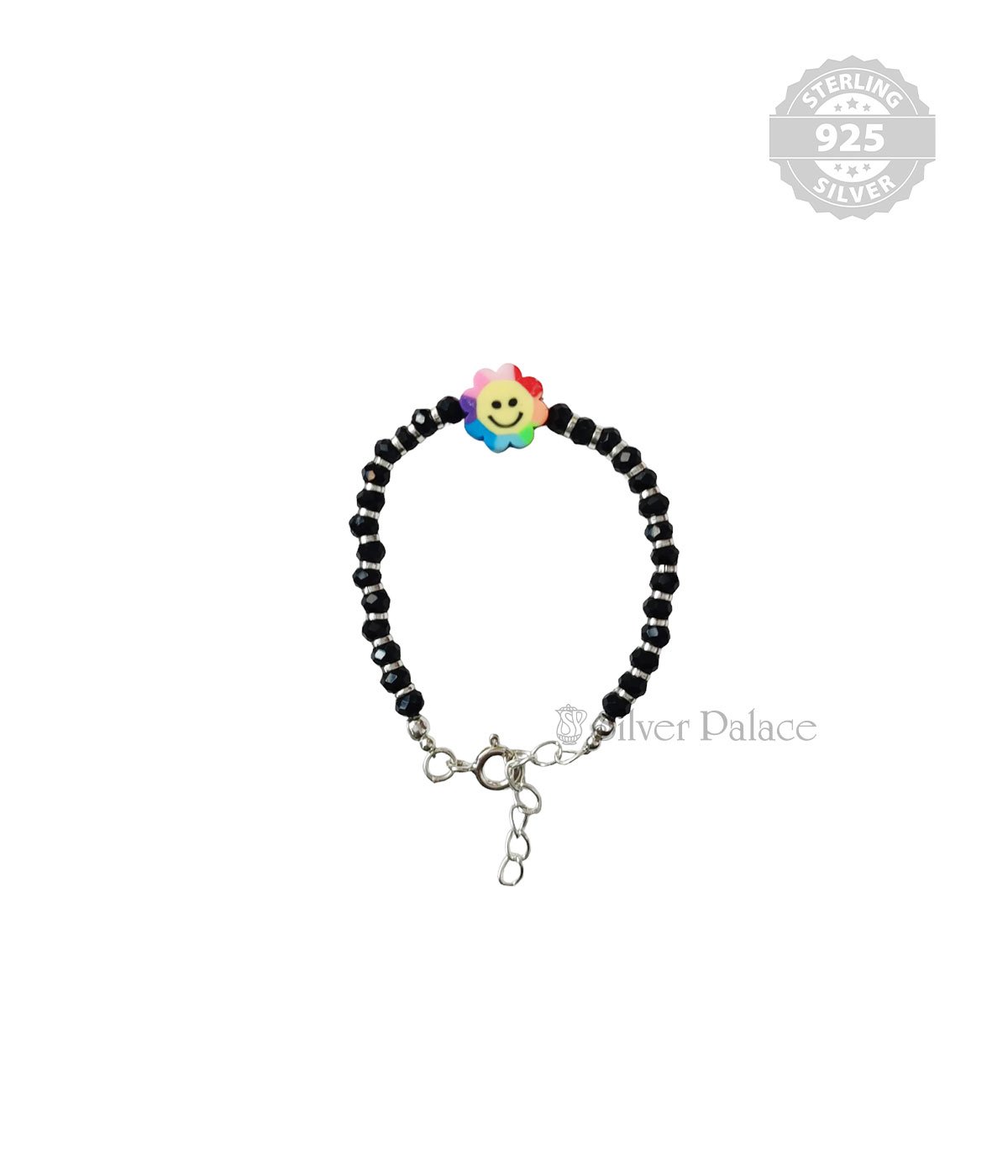 STERLING SILVER BLACK AND SUN BEAD ANKLET FOR KIDS