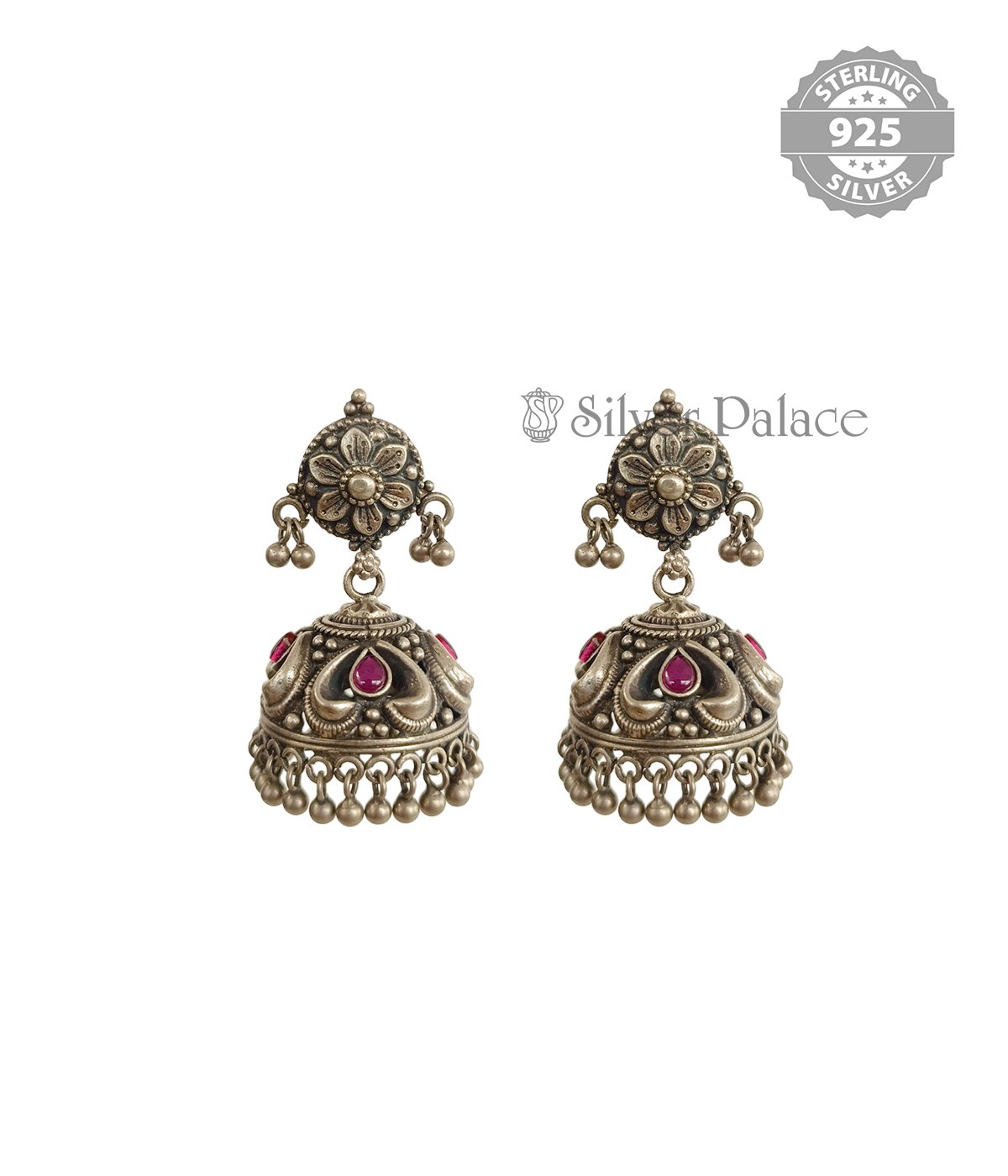 92.5 STERLING SILVER  SILVER BEAD JHUMKAS HAND NAGAS WITH SILVER BALLS