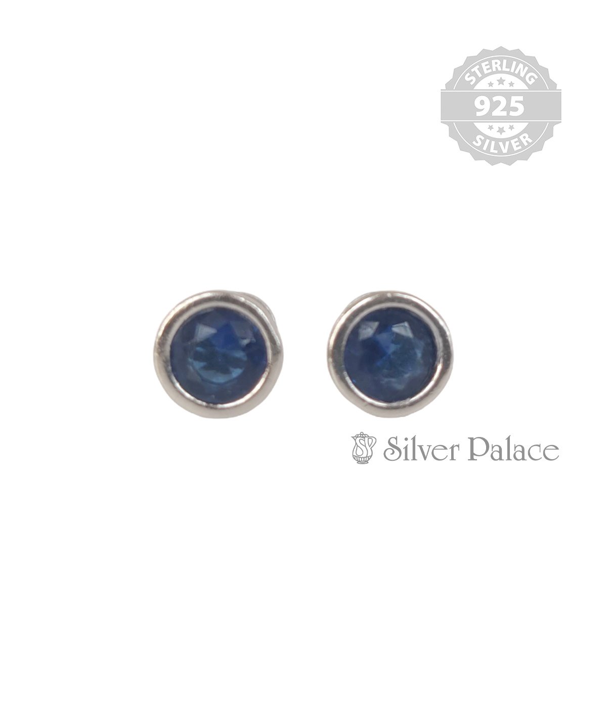 92.5 STERLING SILVER ROUND SHAPE BLUE STONE STUD