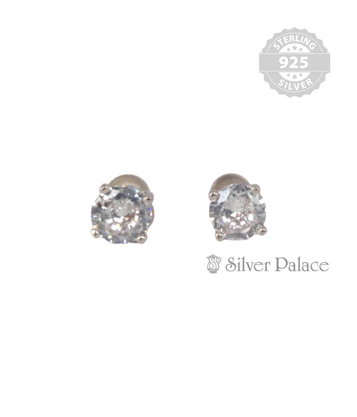 92.5 STERLING SILVER ROUND SHAPE CUBIC ZIRCONIA STUD