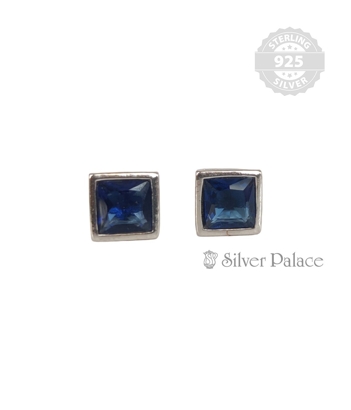 92.5 STERLING SILVER SQUARE SHAPE BLUE STONE STUD