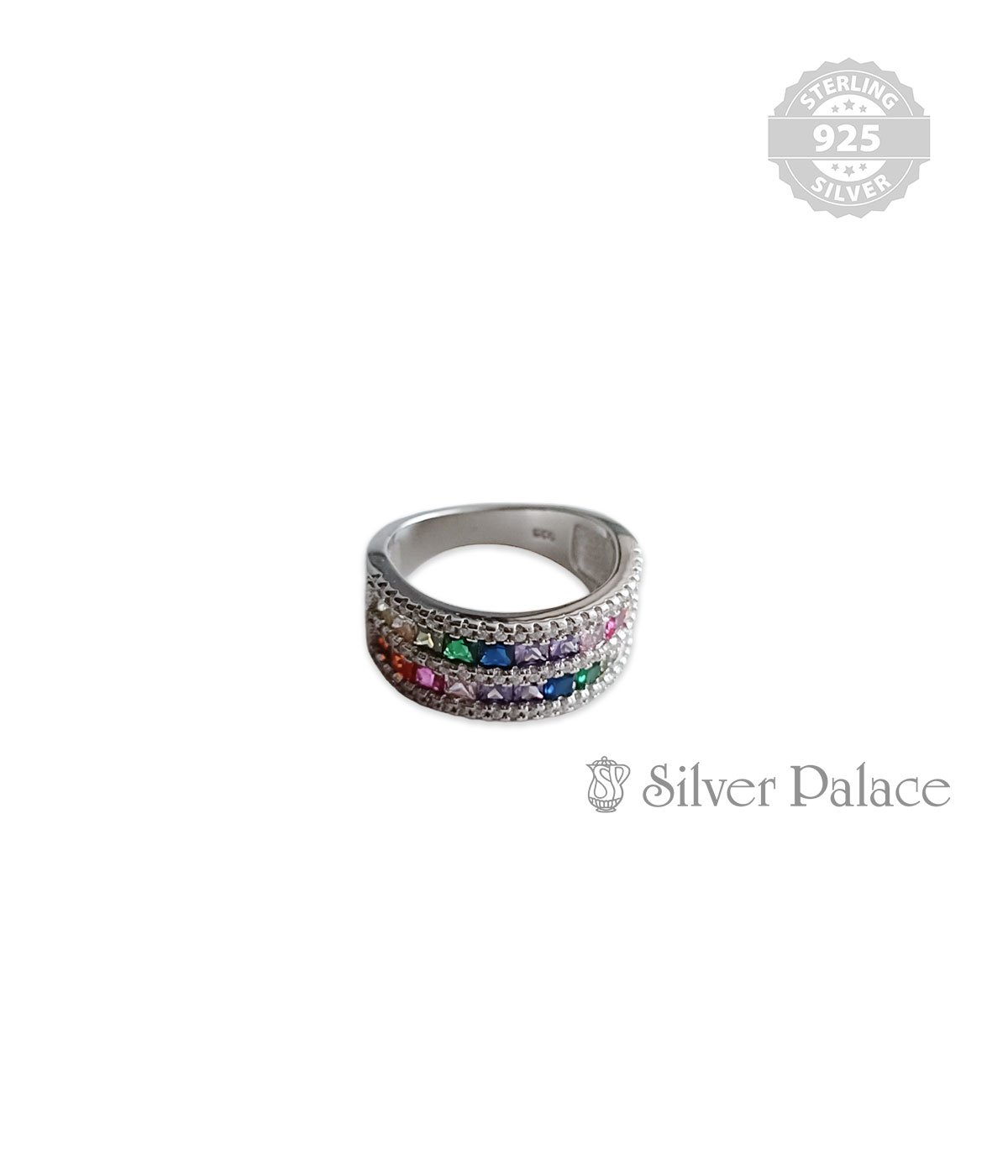 STERLING SILVER MULTICOLOUR STONE BAND RINGS