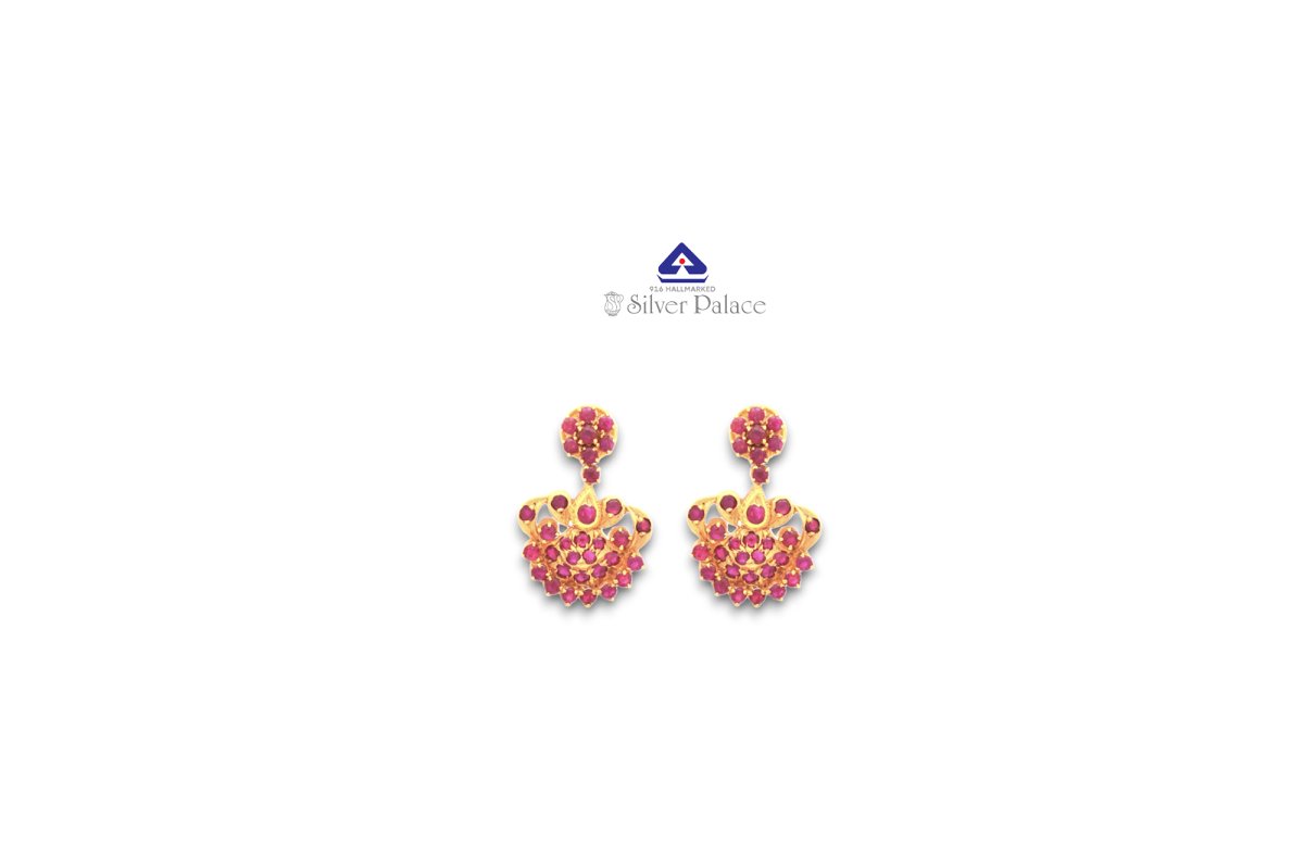 Ruby Earrings Malabar Gold Kammal 916 Gold With Kanche Collections