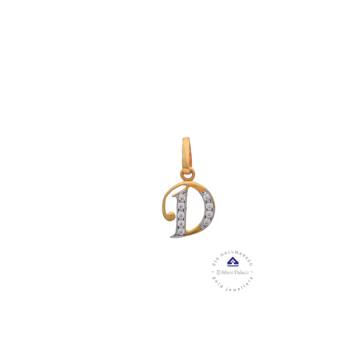 Kanche Collections Gold 916 Purity D Letter Pendant With Cz Stone