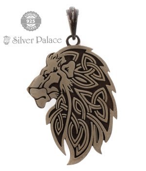 925 Oxidized Silver Maan Collection Knot Lion Face Pendant For