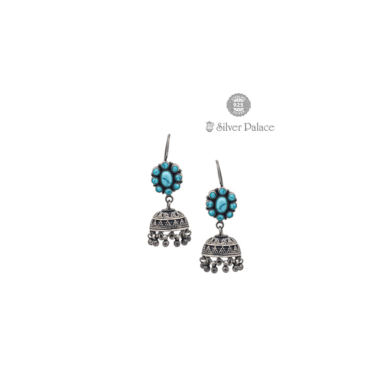 SILVER ANTIQUE GREEN COLOR STONE JHUMKA EARRINGS FOR GIRLS AND WOMEN