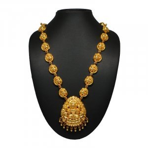 SILVER ANITE COLLECTION GOLD POLISHED WITH PINK STONE LAKSHMI PENDANT NECKLACE FOR WOMEN