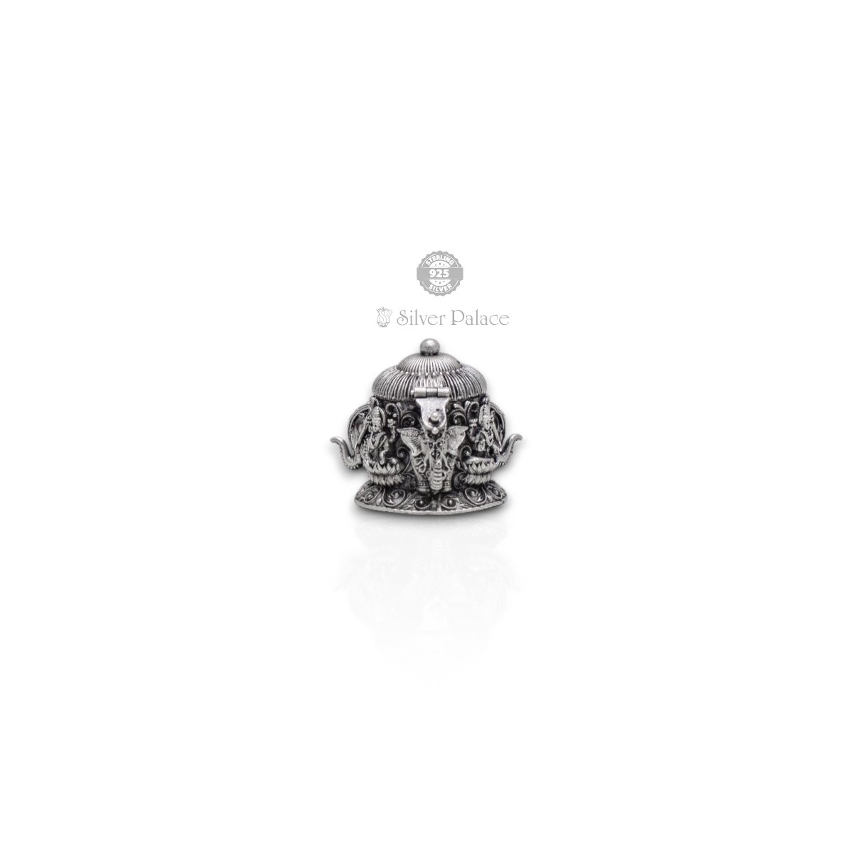 92.5 PURE SILVER GAJALAKHSMI ELEPHANT MOTIF KUMKUM BOX