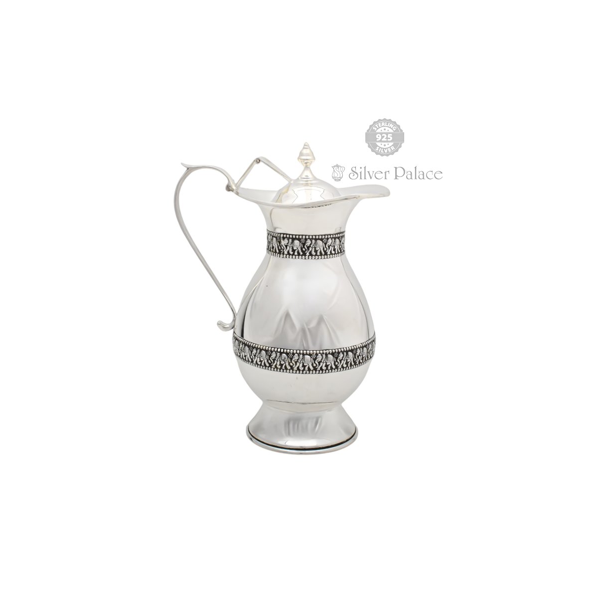 925 Oxidised Silver Handcrafted Vintage Jug With Lid & Handle