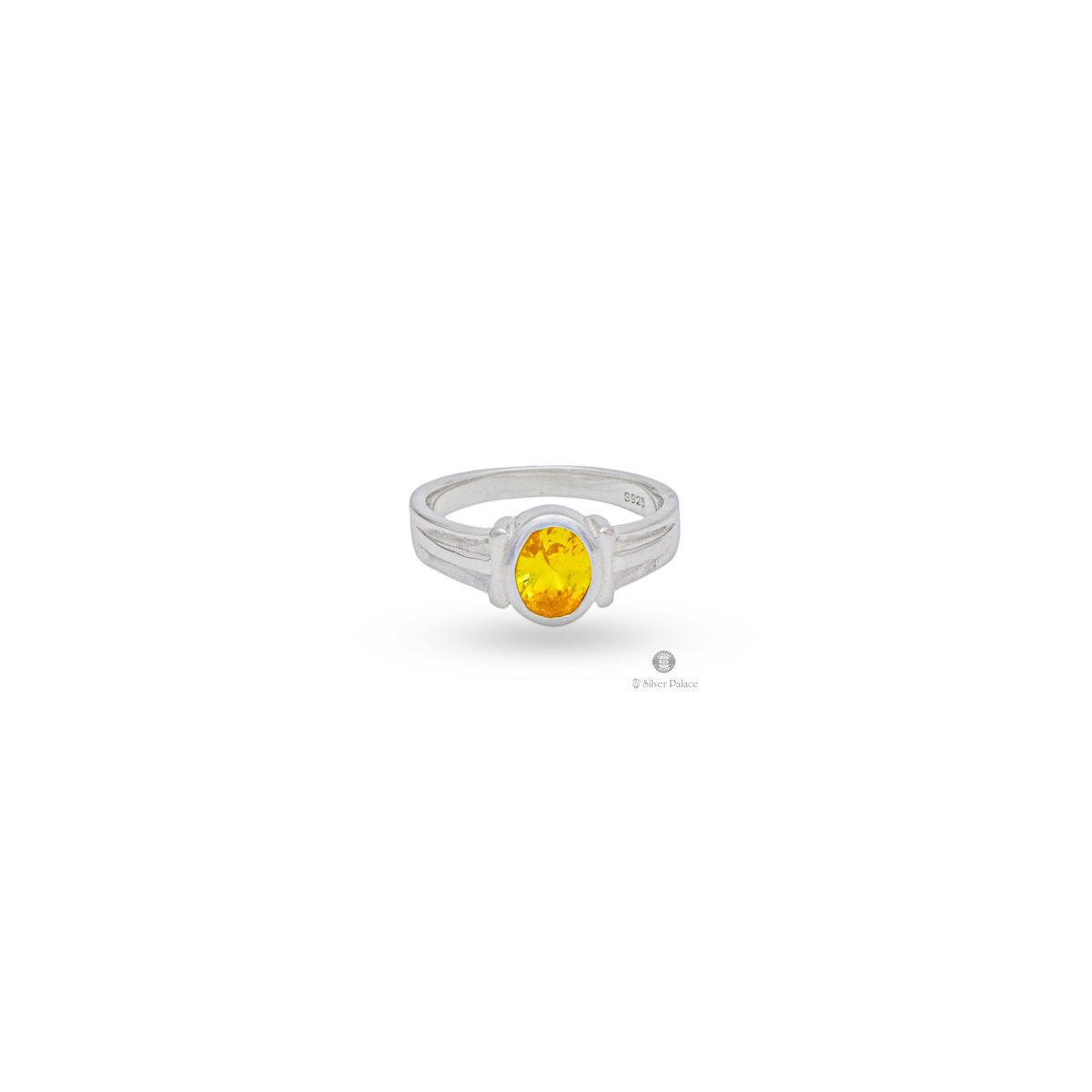925 Sterling Silver Oval Shape Yellow Stone Rashi Ring For Men And ...