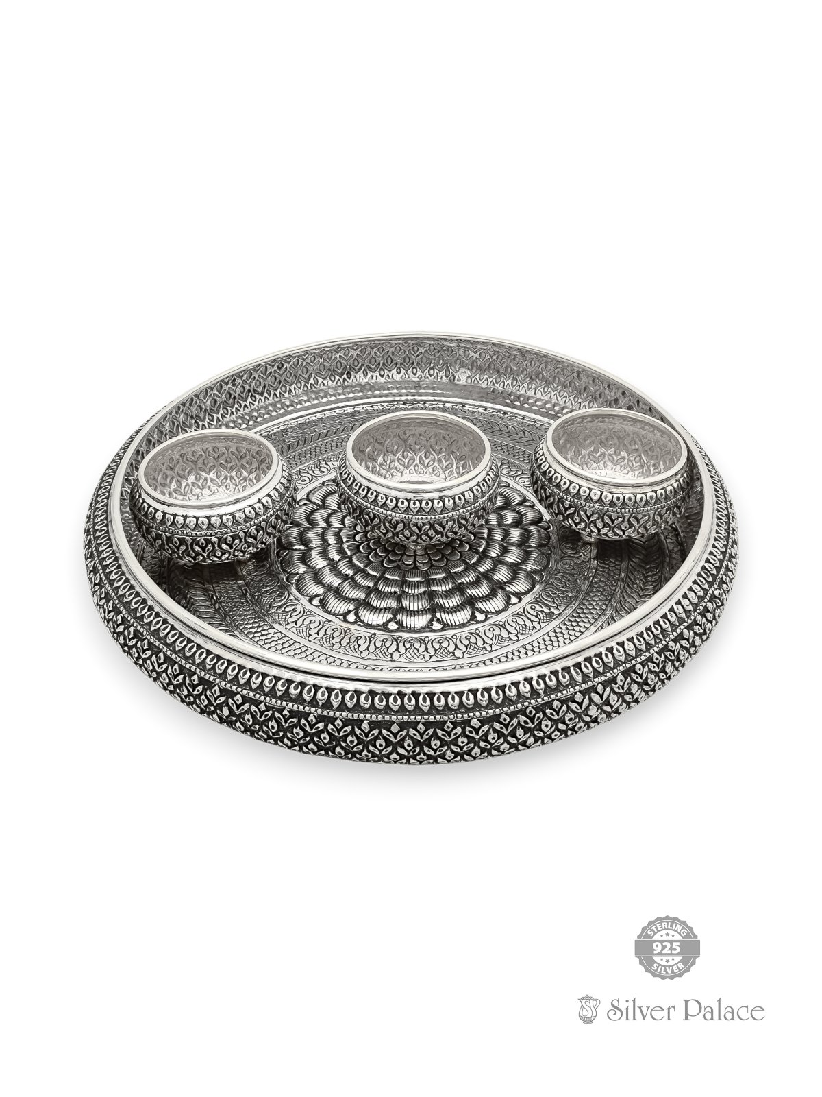 925 Antic Silver Floral Nagas Shell Plate Set For Wedding Gifts ...