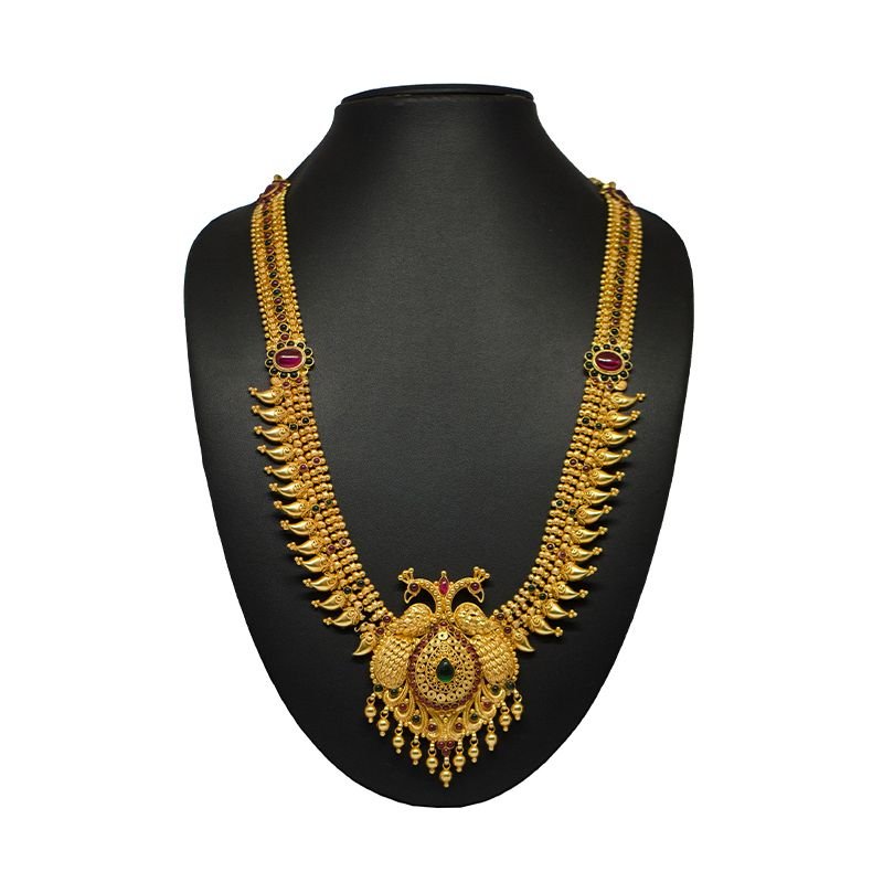 Matte finish gold Plated necklace and earring set, South Indian temple –  Indian Designs