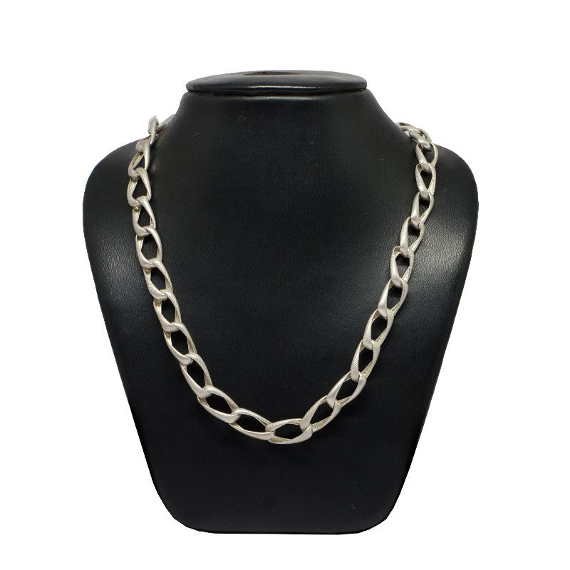 HOLLOW LONG LINK OXIDISED PURE SILVER MENS CHAIN