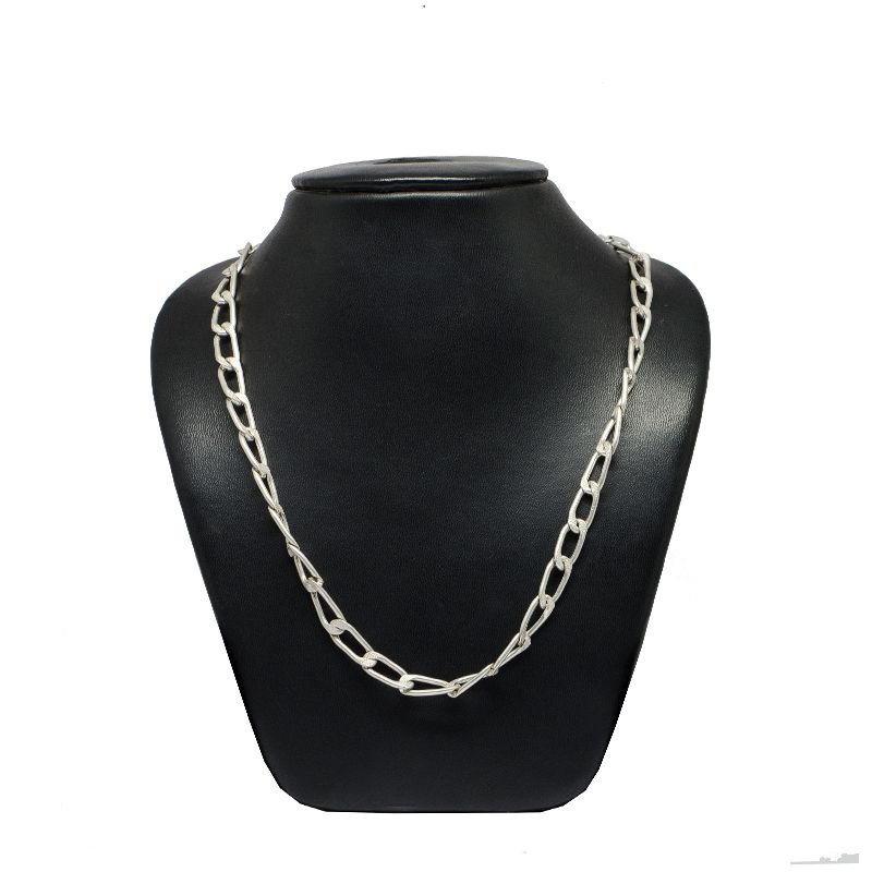 LIGHT WEIGHT LONG LINK OXIDISED PURE SILVER T MENS CHAIN