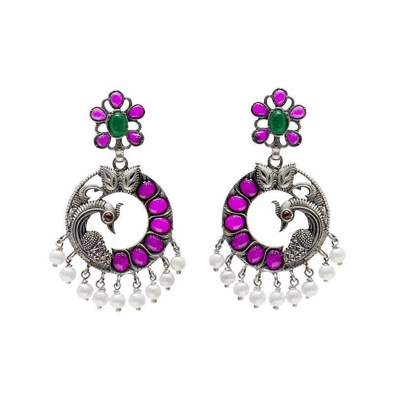 SILVER SPINAL PEACOCK EAR DROP FOR GIRLS 