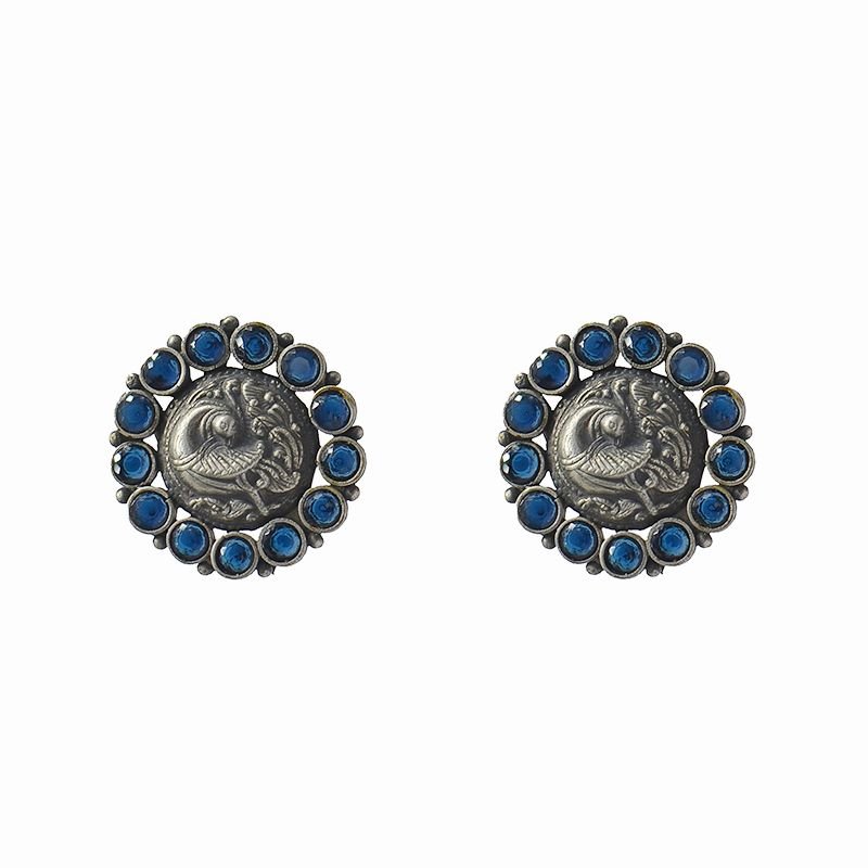  SILVER PEACOCK BLUE EAR STUDS FOR WIFE 