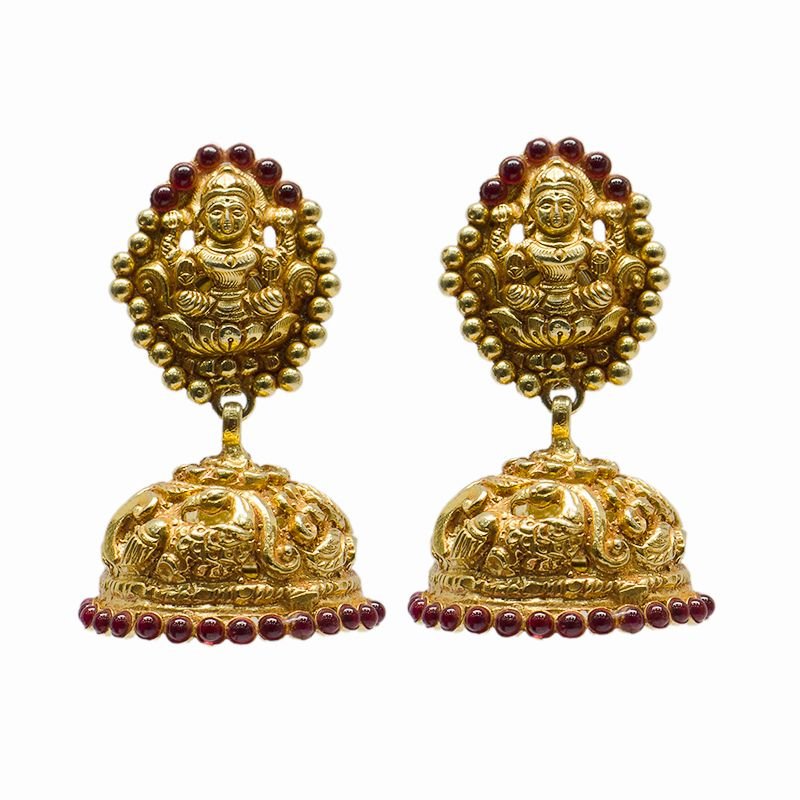 925 Gold Polished Tiny Lakshmi Design Earrings  Silver Palace