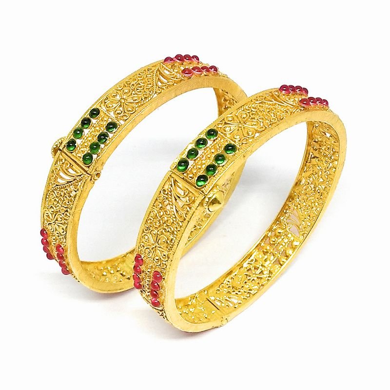 Wire Work Red & Green Bangle For Ladies In Pure Silver - Silver Palace
