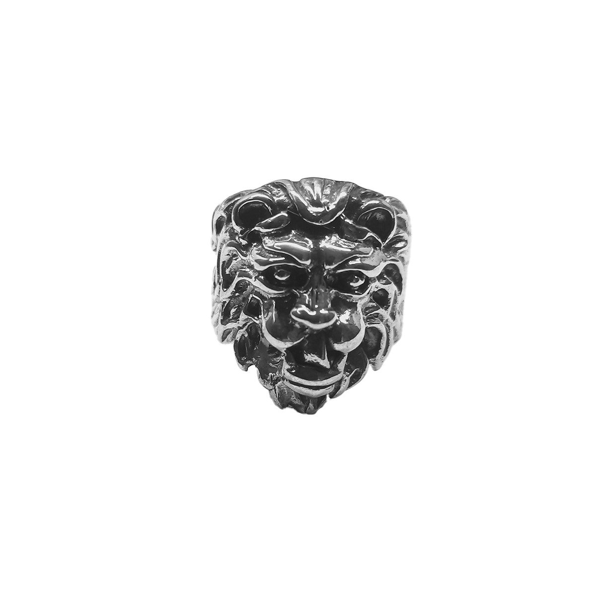 SILVER LION HEAD RING