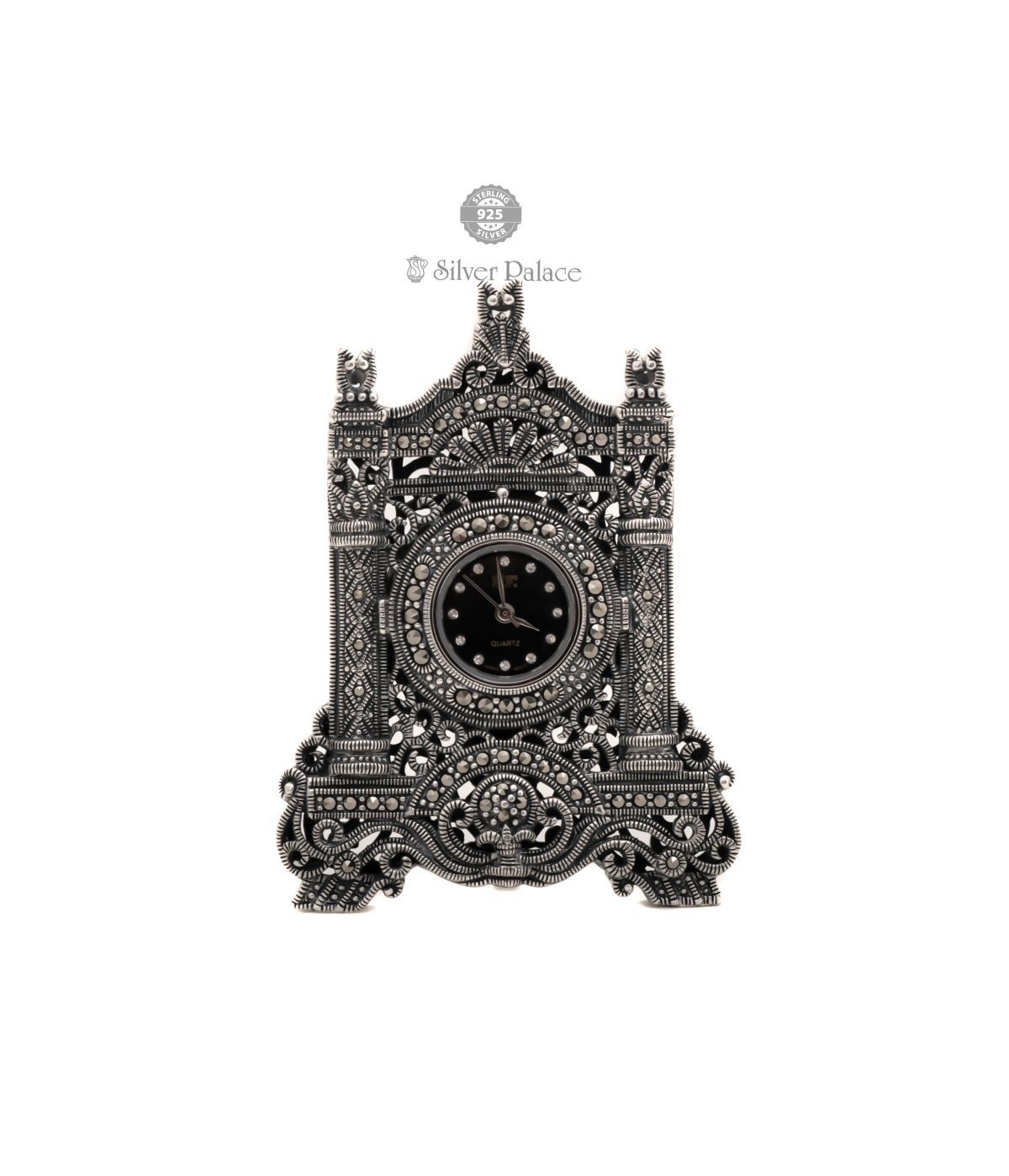 925 OXIDISED SILVER TABLE CLOCK FOR GIFT AND HOME & OFFICE DECOR