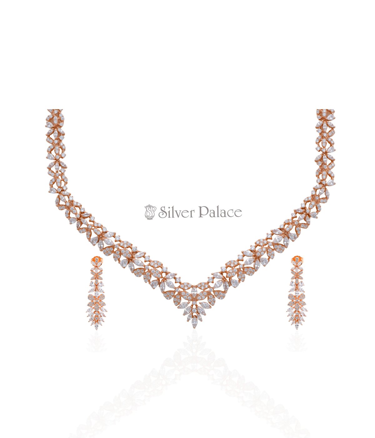 925 STERLING SILVER ROSE GOLD Fashion Women's Necklace set With Earrings