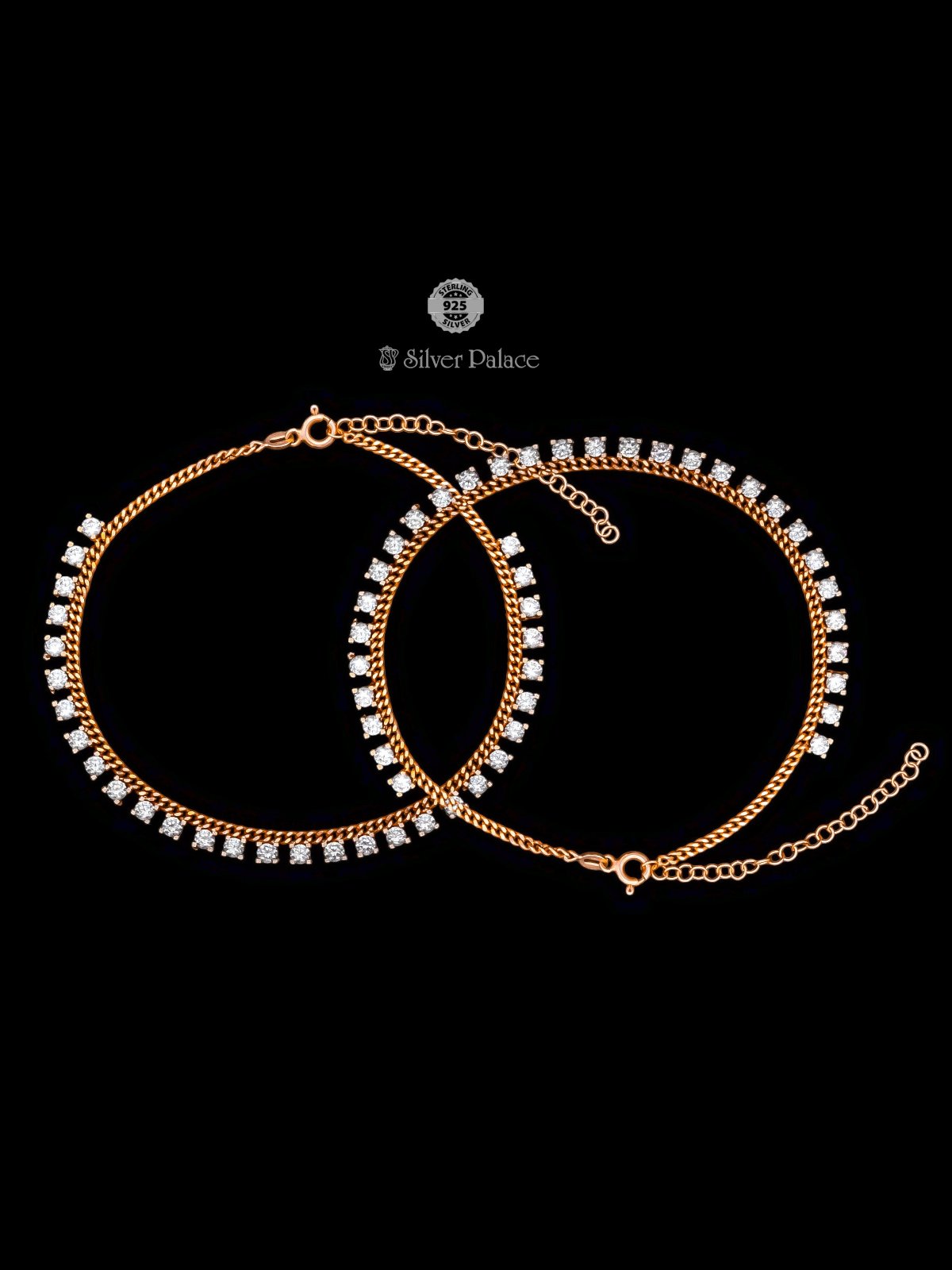 925 STERLING SILVER ROSE GOLD WHITE STONE DESIGN ANKLET FOR GIRLS SHEYA COLLECTION 
