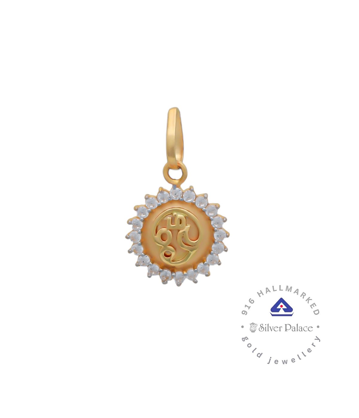 Kanche Collections 916 Pure Gold With Circle Shape OM Divine Pendant With CZ Stone Studded For Mens & Womens 
