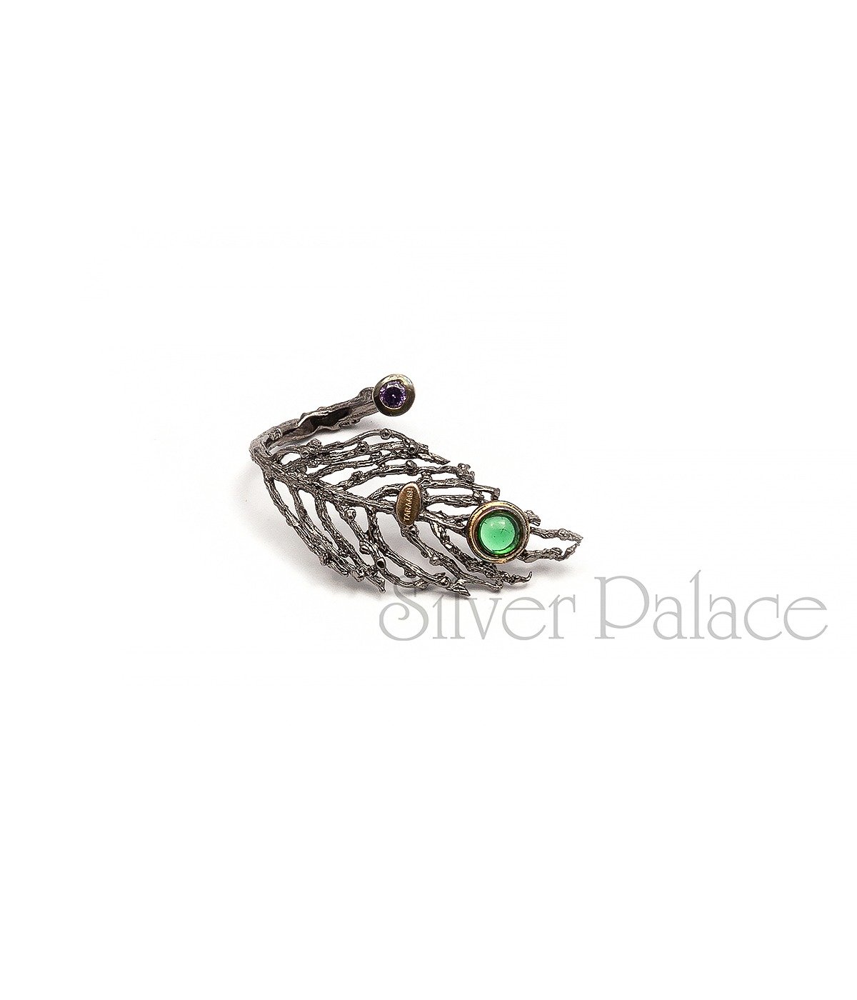 92.5  SILVER PEACOCK FERATHER SHAPE STONE STUDDED FASHION RING FOR WOMEN]