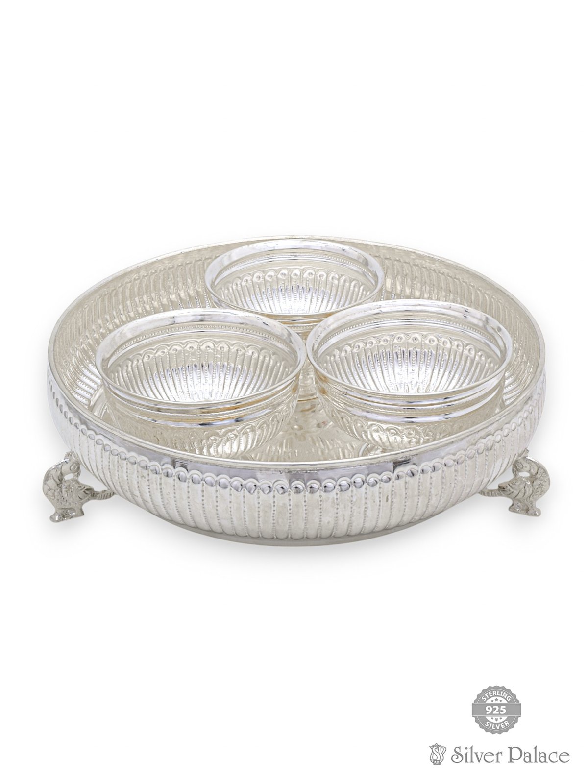 925 STERLING SILVER FLORAL ENGRAVING WITH NAGAS DESIGN PLATE SET 